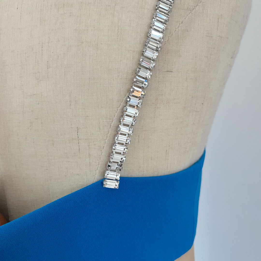 David Koma blue mini dress with crystal straps