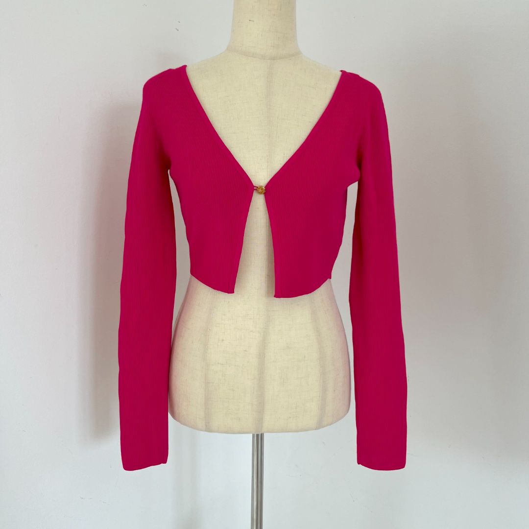 Versace Pink Ribbed Crop Cardigan