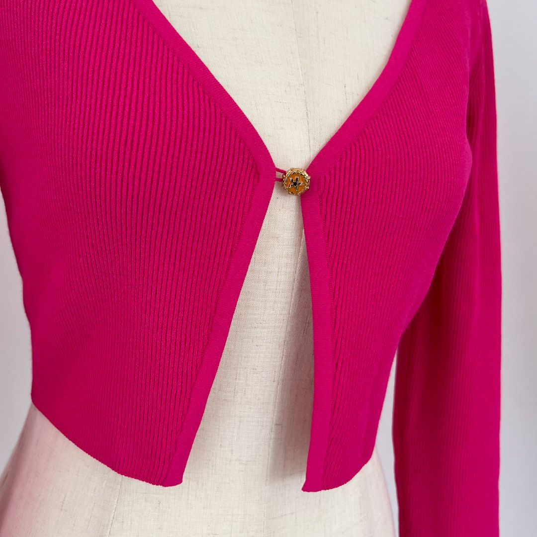Versace Pink Ribbed Crop Cardigan