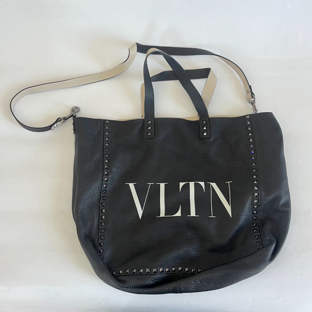 Valentino Black and White Large Reversible Tote VLTN Bag