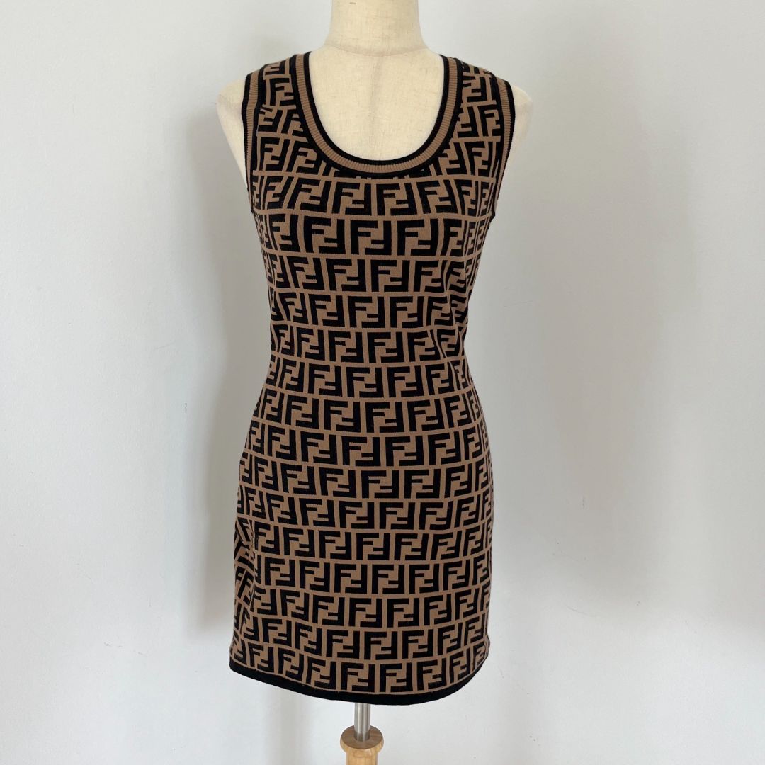 fendi dress mini Fendi Ff-jacquard knitted sleeveless mini dress - BOPF