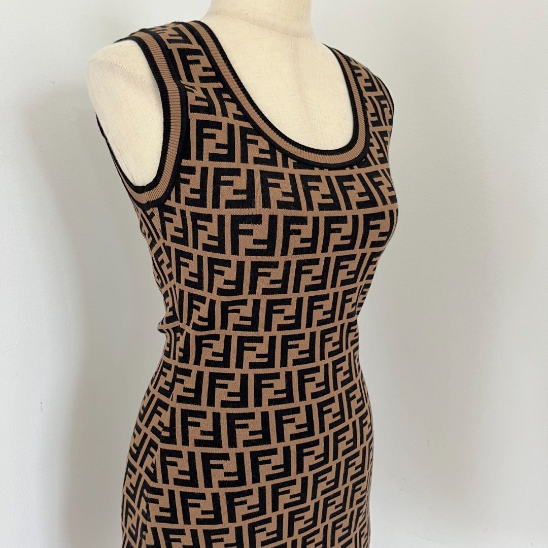 Fendi Ff-jacquard knitted sleeveless  mini dress