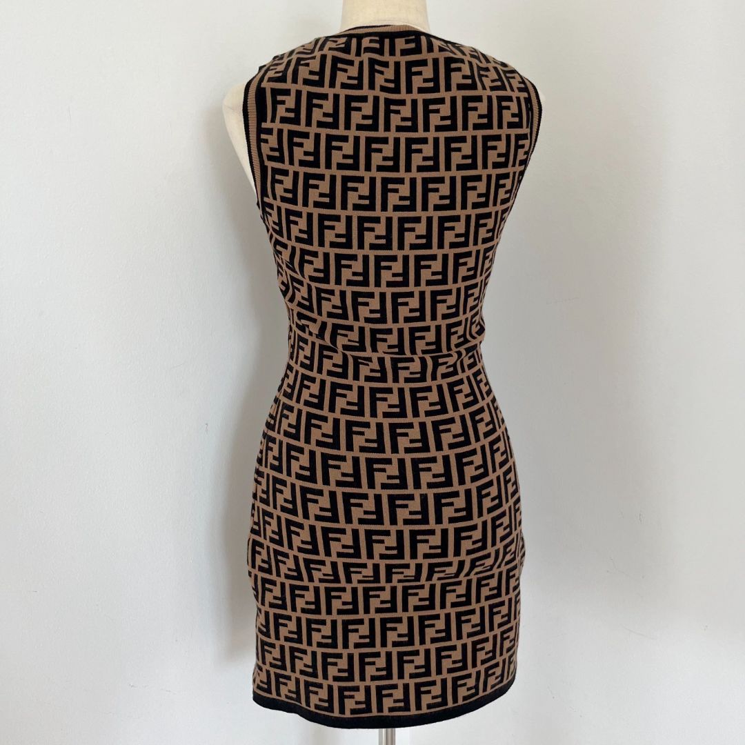 Fendi Ff-jacquard knitted sleeveless  mini dress