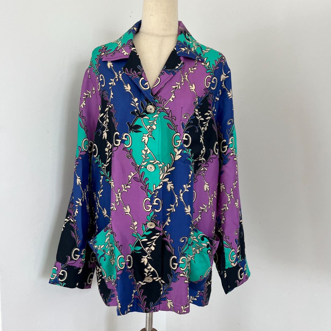 Gucci GG Rhombus Ramage silk button down shirt (shirt only)