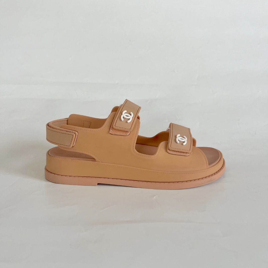 Chanel Beige Silicon Dad Sandals, 38
