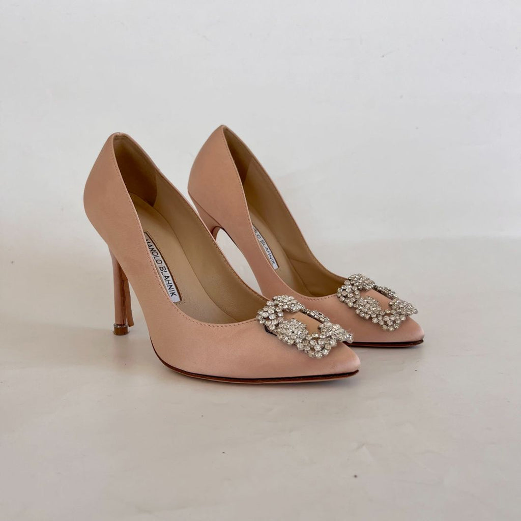MANOLO BLAHNIK ベージュ フラット　ハンギシ　ピンクベージュ　36 Manolo Blahnik Beige Satin Hangisi Pumps, 37 - BOPF | Business of