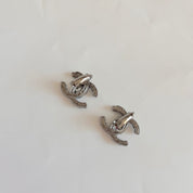Chanel Grey Metal Crystal and Pearl Clip On Earrings