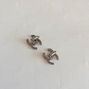 Chanel Grey Metal Crystal and Pearl Clip On Earrings