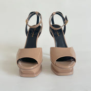 Saint Laurent nude patent leather platform 105 tribute peep toe sandal, 38