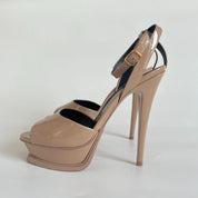 Saint Laurent nude patent leather platform 105 tribute peep toe sandal, 38