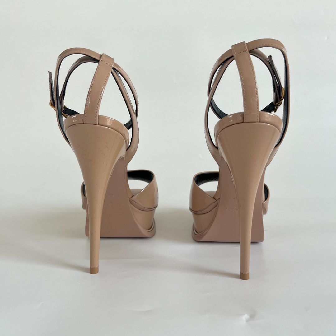 Saint Laurent nude patent leather platform 105 tribute peep toe
