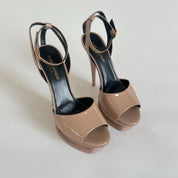 Saint Laurent nude patent leather platform 105 tribute peep toe sandal, 38