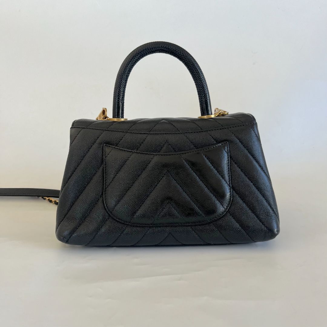 Chanel Coco Handle Black Chevron Hand Bag