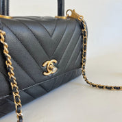 Chanel Coco Handle Black Chevron Mini Bag