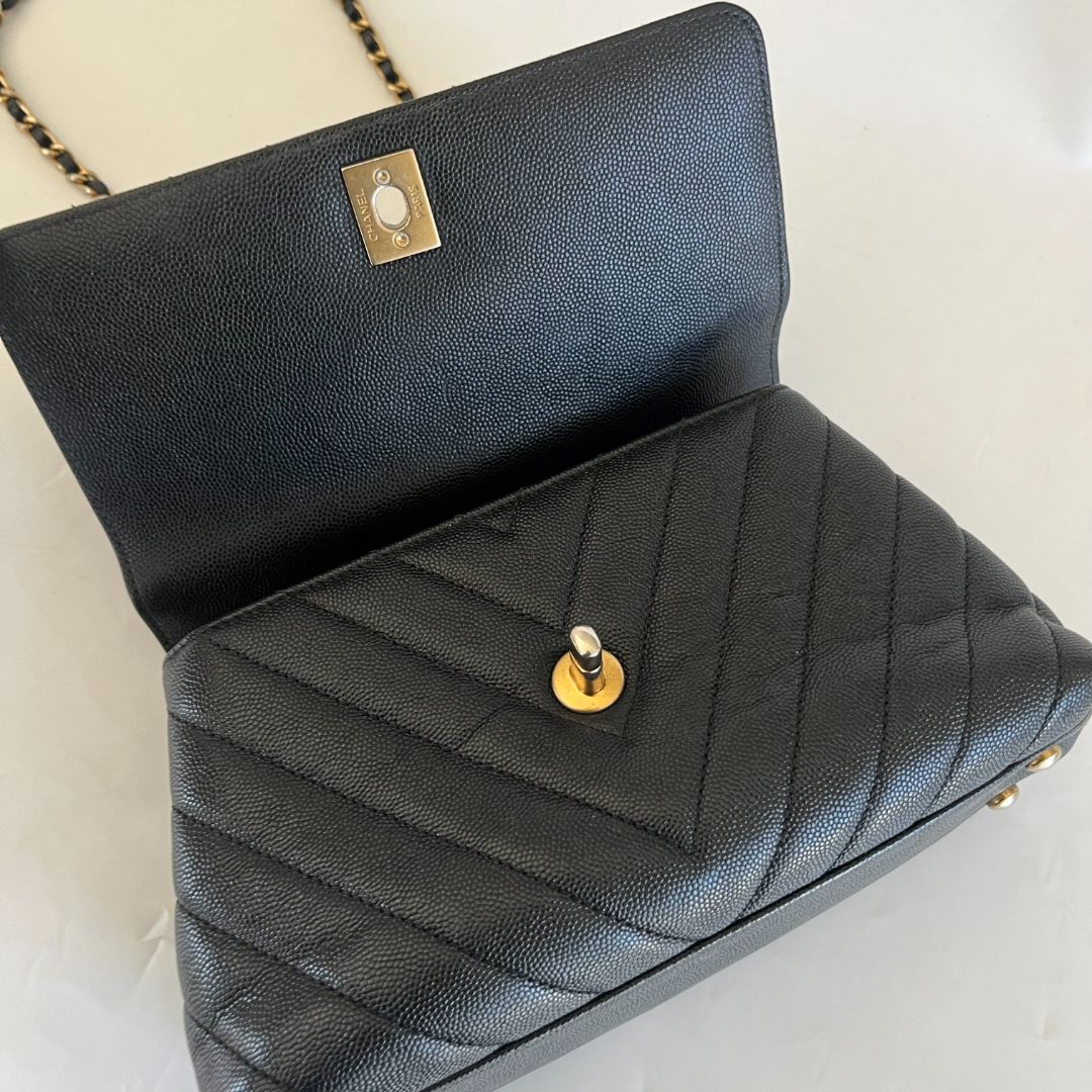 Chanel Coco Handle Black Chevron Mini Bag
