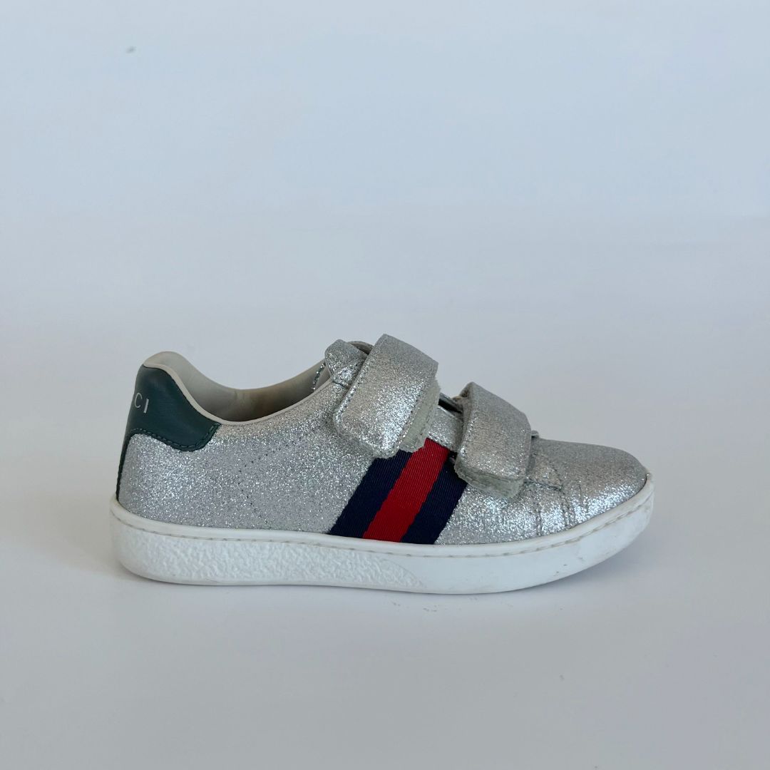 Gucci Silver Gliterry Children Sneakers, Size 28