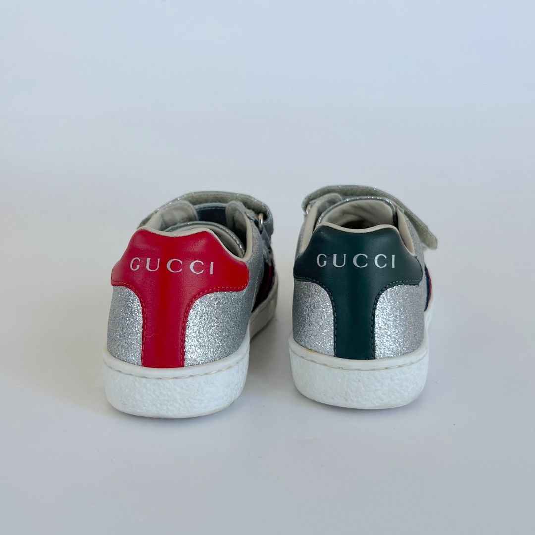 Gucci Silver Gliterry Children Sneakers, Size 28