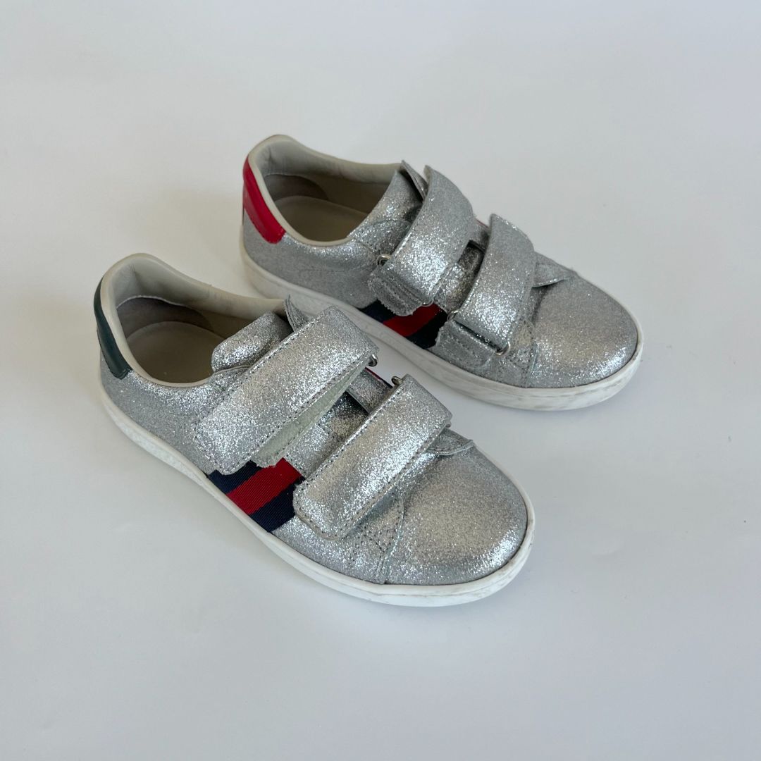 Gucci Silver Gliterry Children Sneakers, Size 28