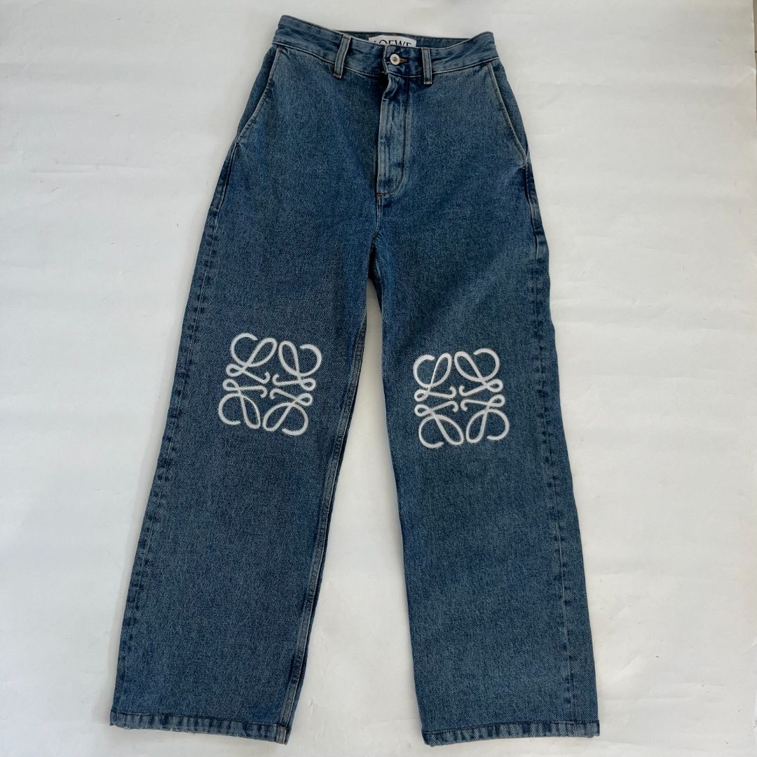 Loewe Anagram Wide-Leg Jeans, Size FR34