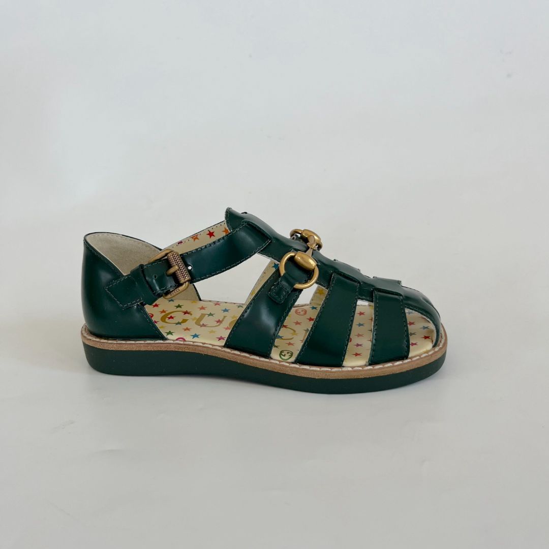 Gucci Green Leather Horsebit Sandals Children, size 27