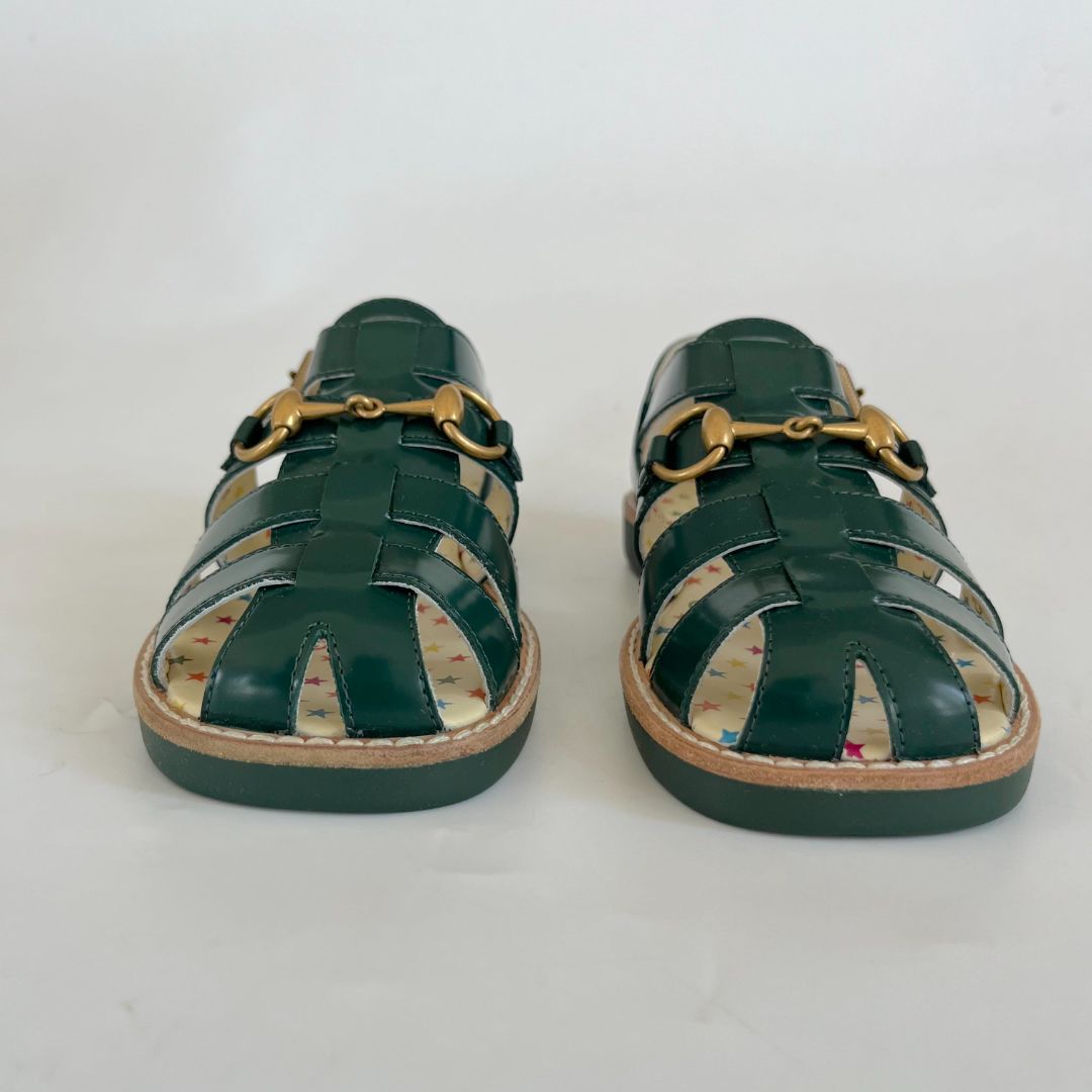 Gucci Green Leather Horsebit Sandals Children, size 27