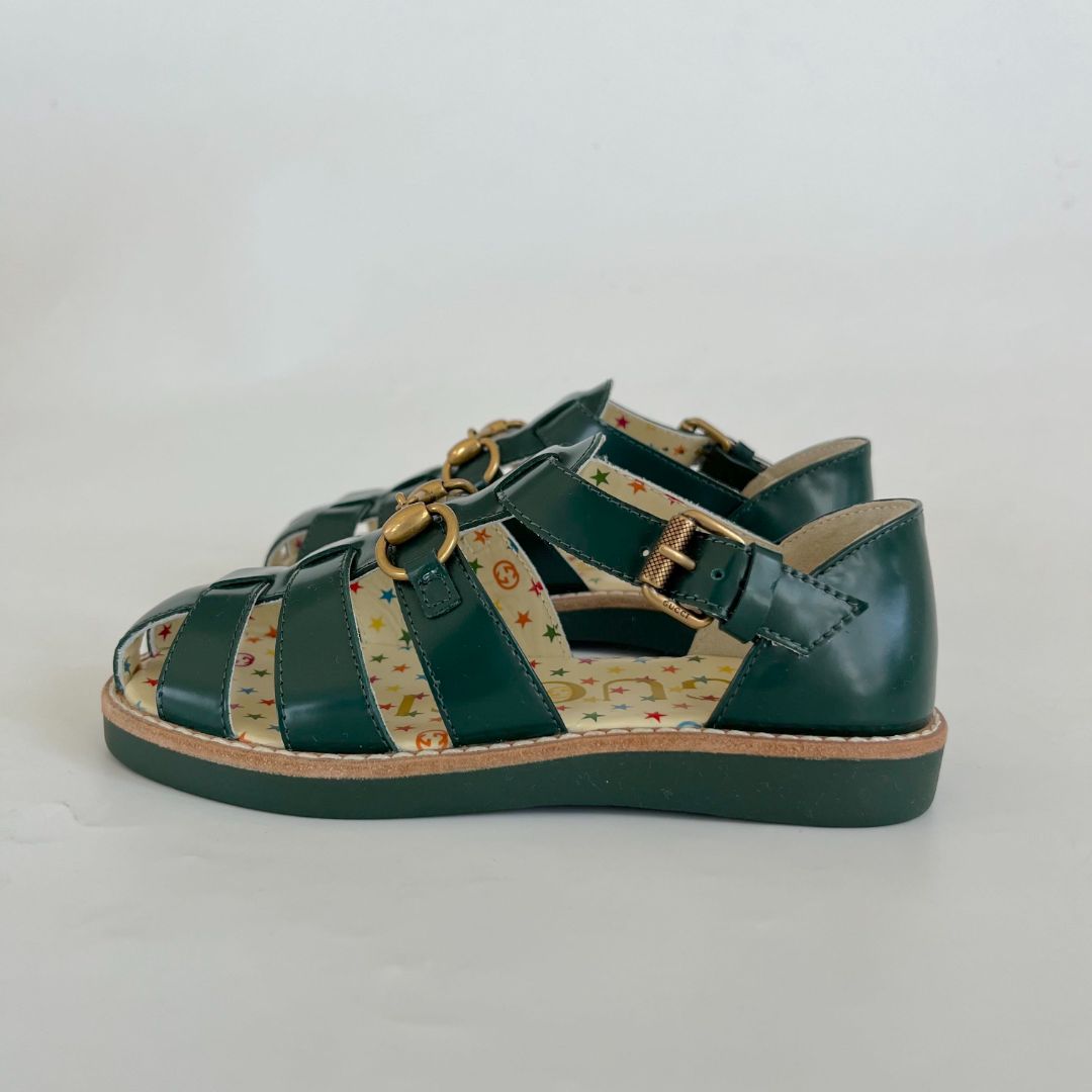 Gucci Green Leather Horsebit Sandals Children, size 27