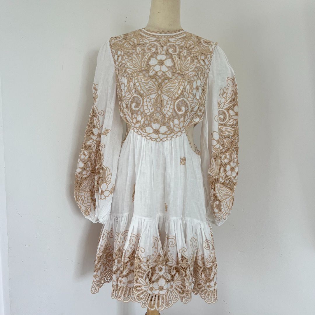 Zimmermann Broderie anglaise-paneled cutout linen mini dress - BOPF | Business of Preloved Fashion Zimmermann Broderie anglaise-paneled cutout linen mini dress - BOPF | Business of Preloved Fashion