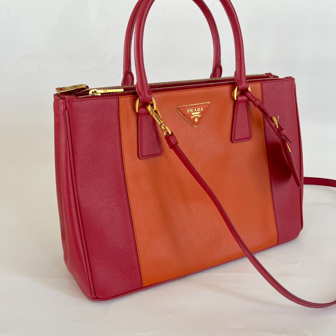 Prada bicolor saffiano leather tote bag with crossbody strap