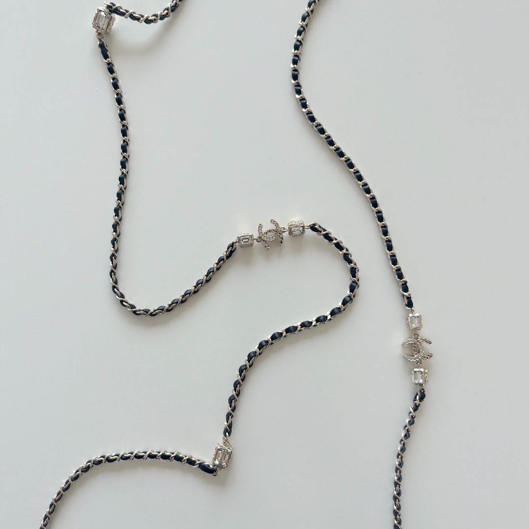 Chanel Leather Woven Chain long Necklace