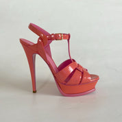 Saint Laurent Pink Tribute Patent Leather Sandal Heels, 39