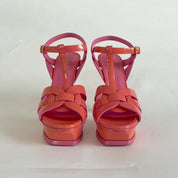 Saint Laurent Pink Tribute Patent Leather Sandal Heels, 39