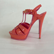 Saint Laurent Pink Tribute Patent Leather Sandal Heels, 39