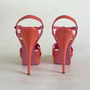 Saint Laurent Pink Tribute Patent Leather Sandal Heels, 39