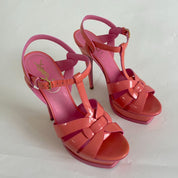 Saint Laurent Pink Tribute Patent Leather Sandal Heels, 39