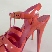 Saint Laurent Pink Tribute Patent Leather Sandal Heels, 39