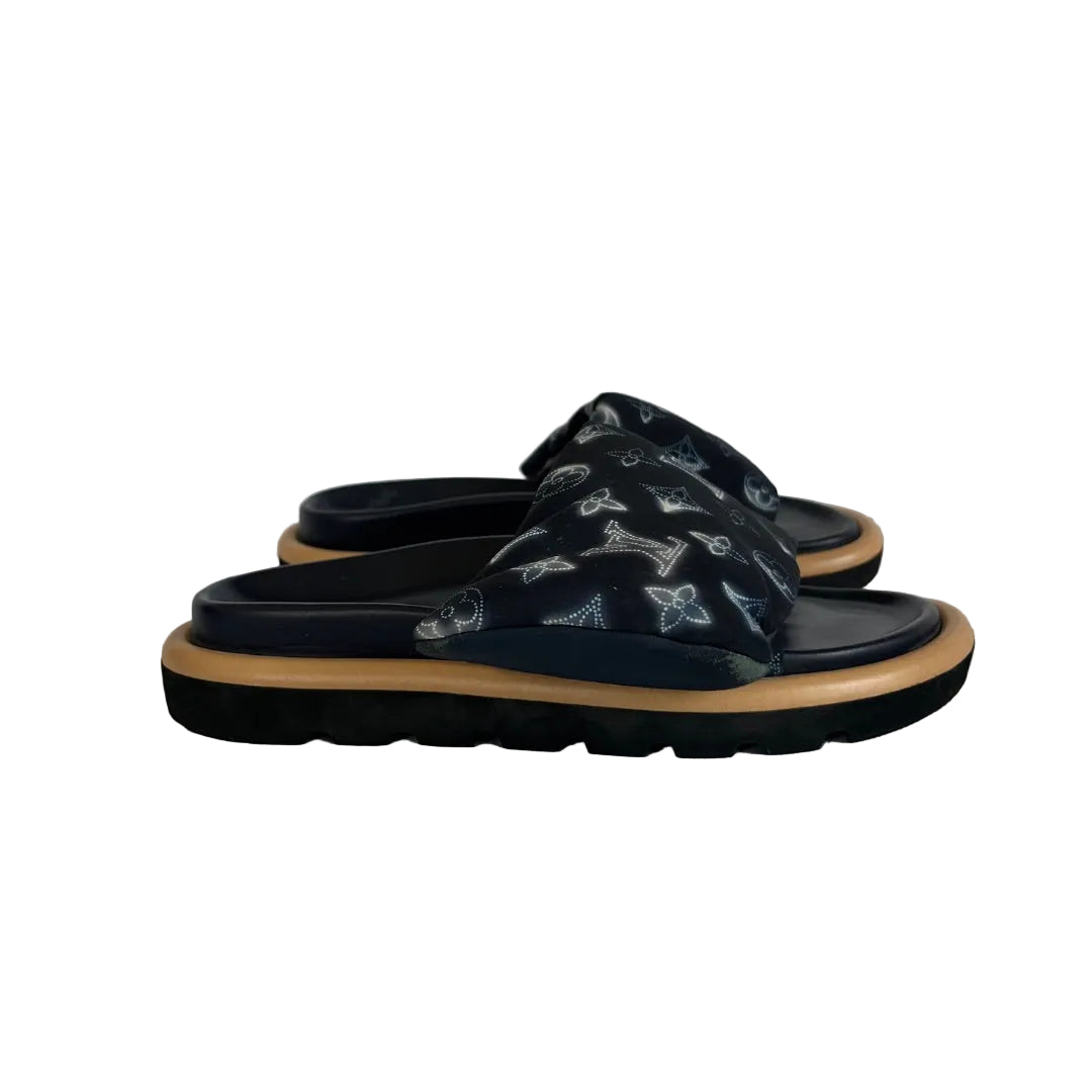 Louis Vuitton Black/Blue Monogram Pool Pillow Comfort Mule Shoes, 39