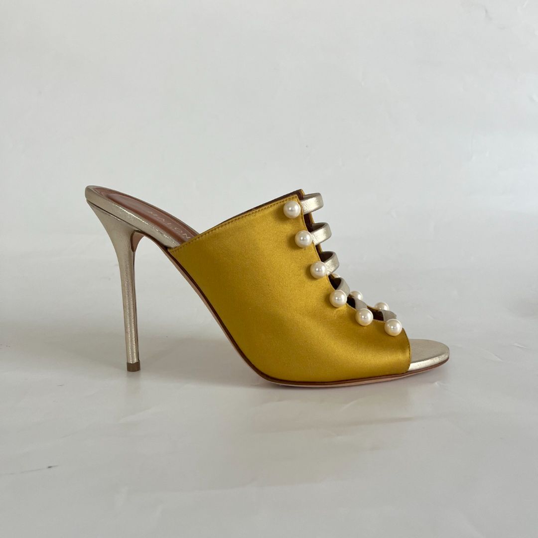 Malone Souliers Yellow/Gold Leather And Satin Zada Mule Sandals, 41