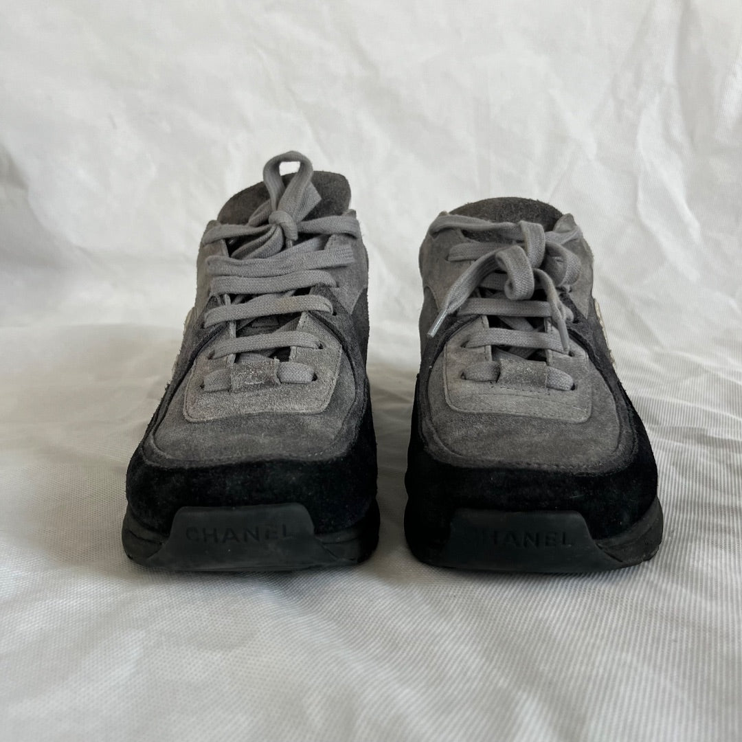 Chanel Grey and Black Suede Sneakers, 38 BOPF Business of