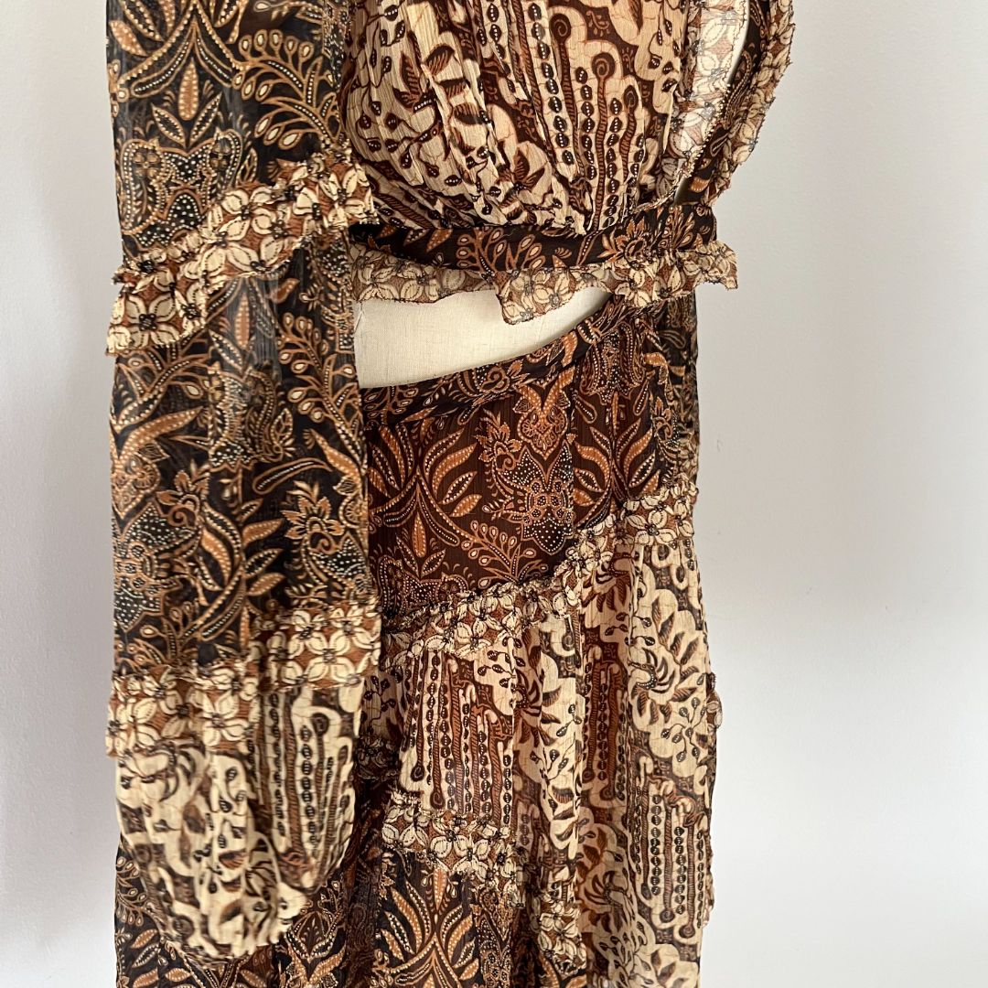 Zimmermann brown printed long sleeve ruffle detail mini dress