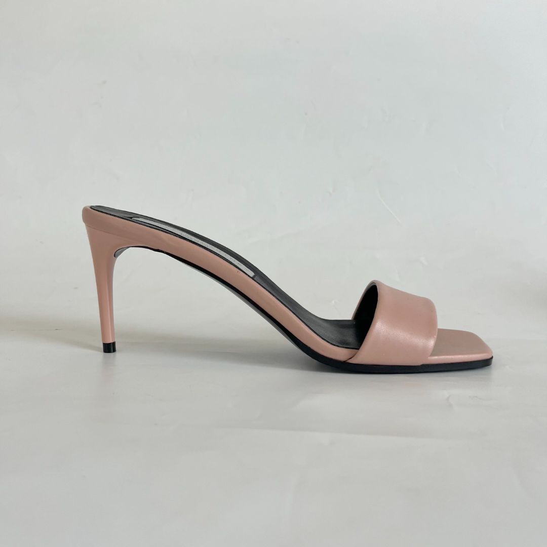 Stella McCartney Pink Square Toe Mule Kitten Heel Slides, 38