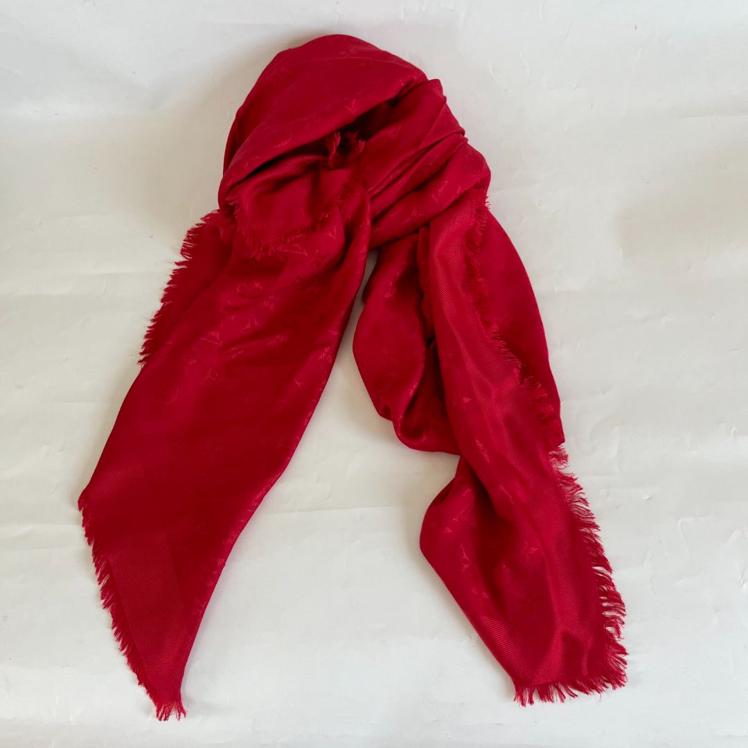 Louis Vuitton Red Monogram Wool & Silk Shawl