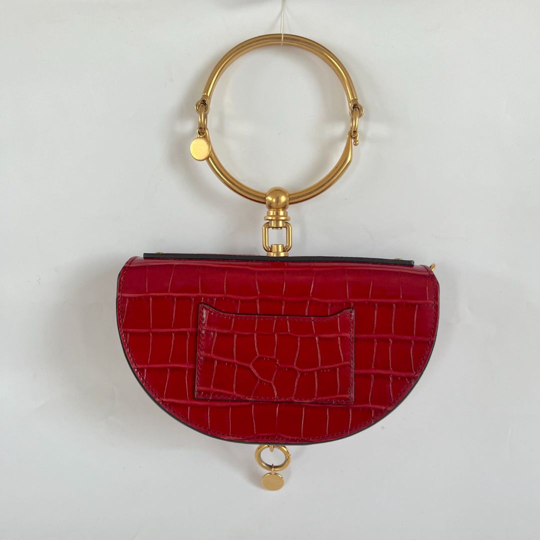 Chloé Red Crocodile Leather Nile Bracelet Minaudiere crossbody bag