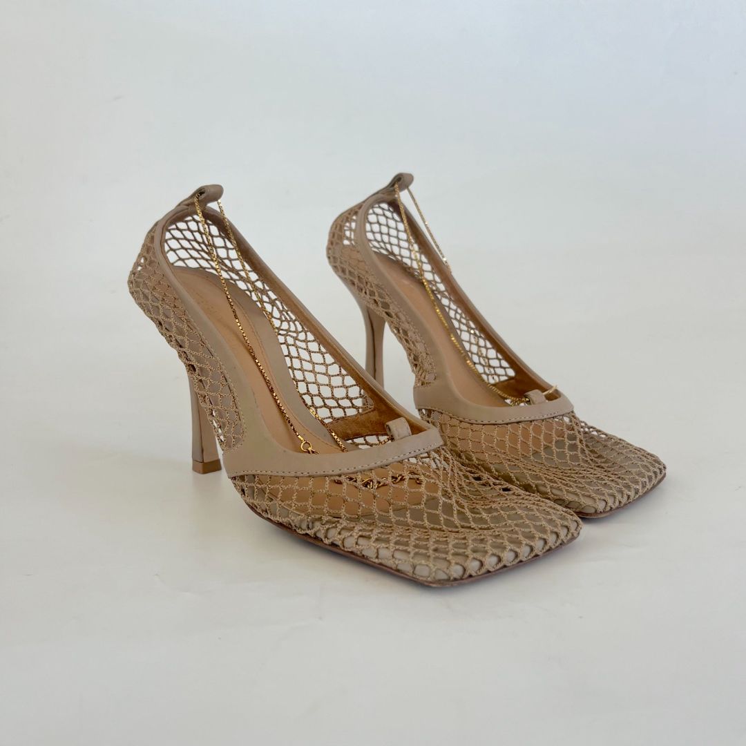 Bottega Veneta Stretch Beige Mesh Pumps, 37