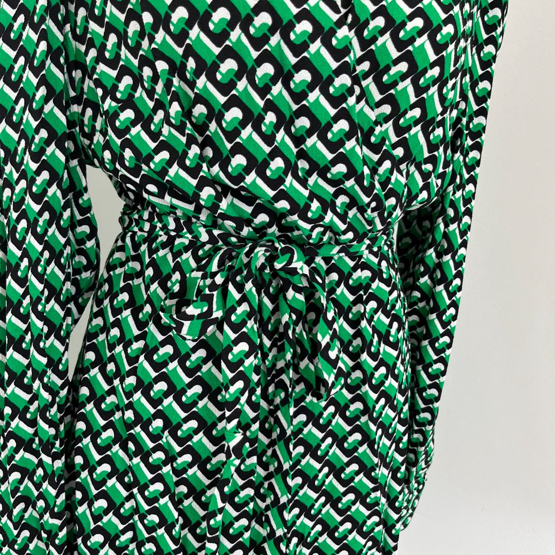 Diane von Furstenberg black and green black print wrap dress