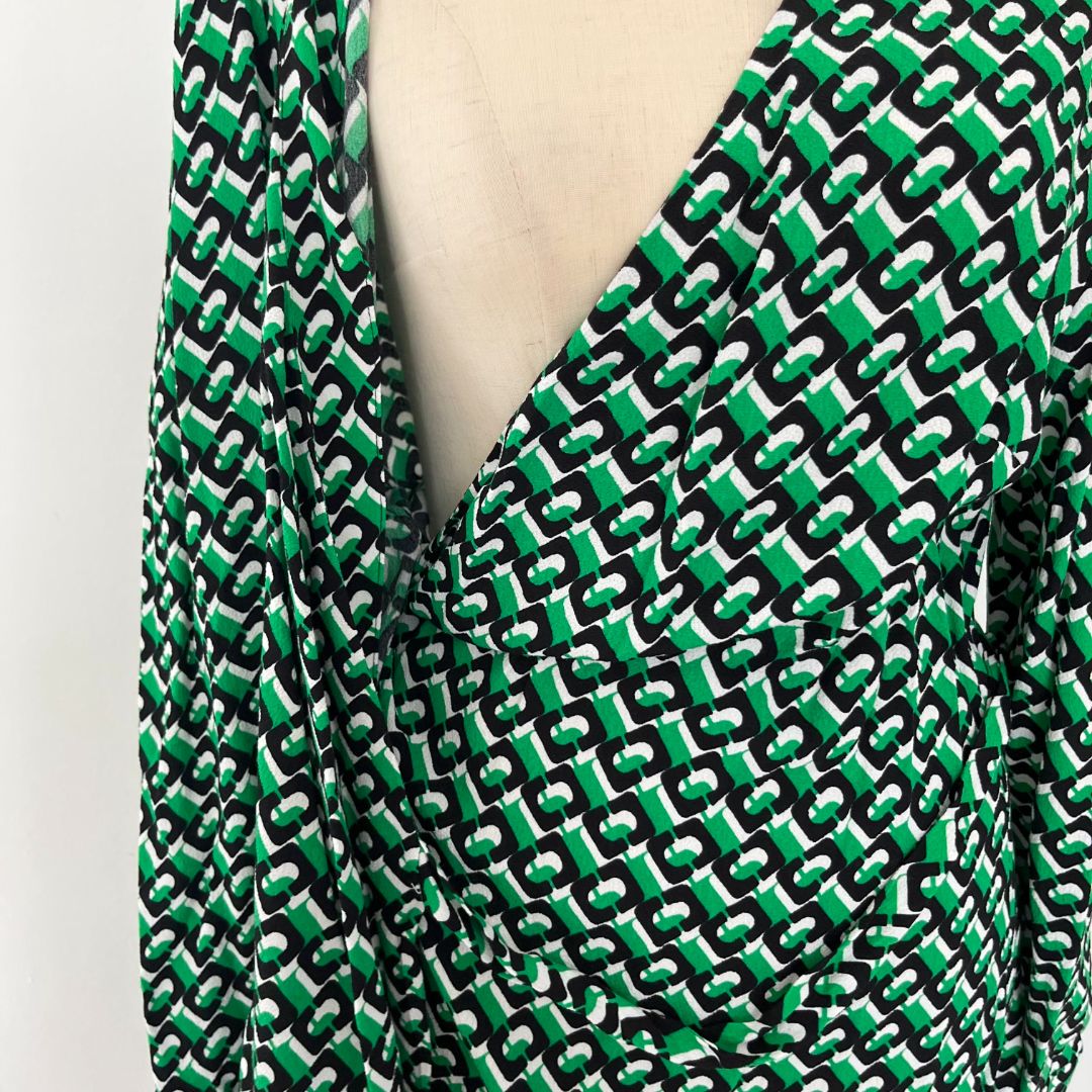 Diane von Furstenberg black and green black print wrap dress - BOPF | Business of Preloved Fashion Diane von Furstenberg black and green black print wrap dress - BOPF | Business of Preloved Fashion