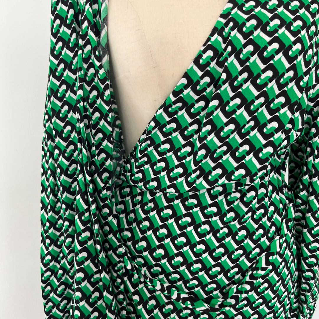 Diane von Furstenberg black and green black print wrap dress