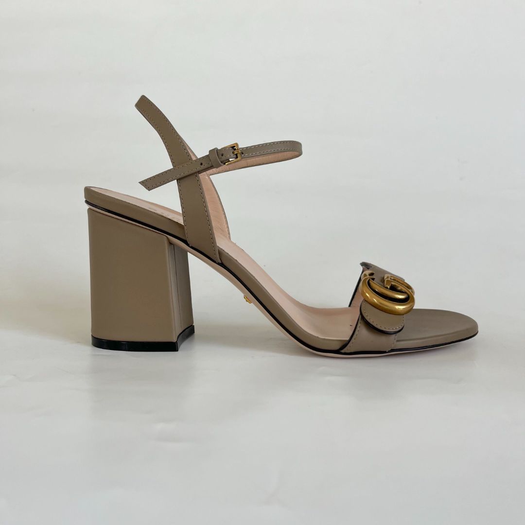Gucci beige leather mid-heel Marmont sandals, 39