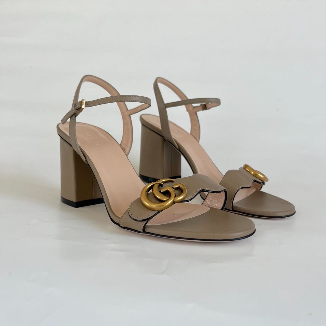 Gucci beige leather mid-heel Marmont sandals, 39