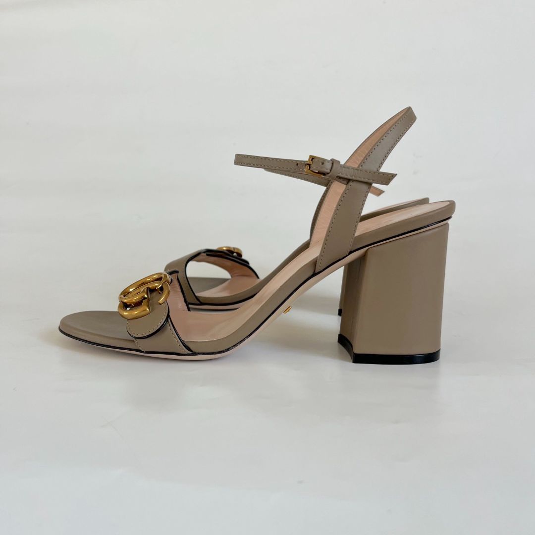 Gucci beige leather mid-heel Marmont sandals, 39