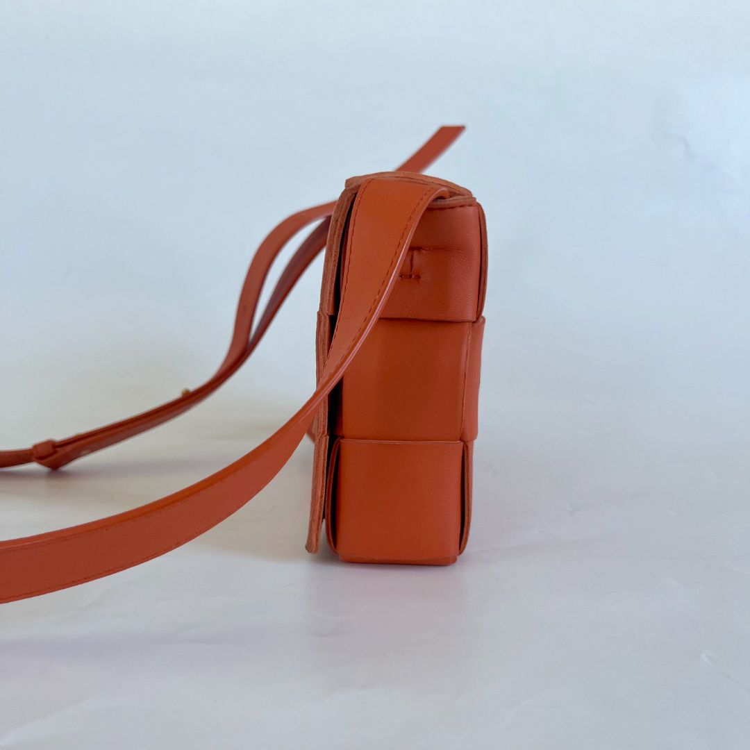 Bottega Veneta Orange Intrecciato Leather Cassette Shoulder Bag